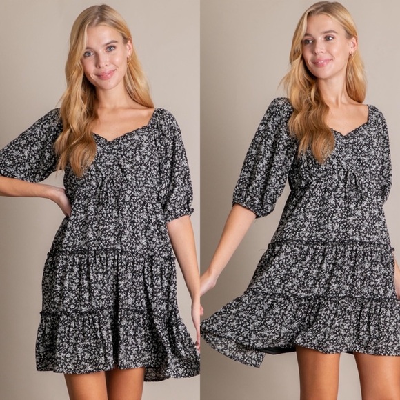 Black Floral Print Dress - Picture 2 of 6